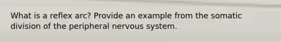 What is a reflex arc? Provide an example from the somatic division of the peripheral nervous system.