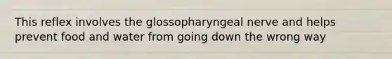 This reflex involves the glossopharyngeal nerve and helps prevent food and water from going down the wrong way