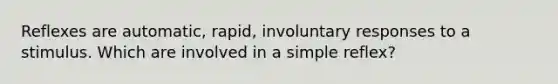 Reflexes are automatic, rapid, involuntary responses to a stimulus. Which are involved in a simple reflex?