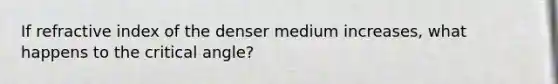 If refractive index of the denser medium increases, what happens to the critical angle?