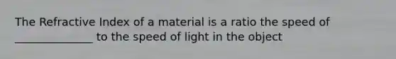 The Refractive Index of a material is a ratio the speed of ______________ to the speed of light in the object