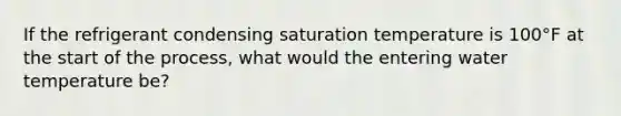 If the refrigerant condensing saturation temperature is 100°F at the start of the process, what would the entering water temperature be?