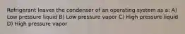 Refrigerant leaves the condenser of an operating system as a: A) Low pressure liquid B) Low pressure vapor C) High pressure liquid D) High pressure vapor