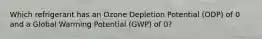 Which refrigerant has an Ozone Depletion Potential (ODP) of 0 and a Global Warming Potential (GWP) of 0?