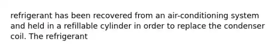 refrigerant has been recovered from an air-conditioning system and held in a refillable cylinder in order to replace the condenser coil. The refrigerant