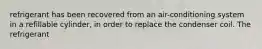 refrigerant has been recovered from an air-conditioning system in a refillable cylinder, in order to replace the condenser coil. The refrigerant