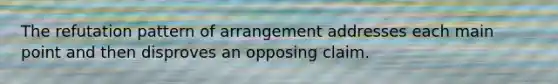 The refutation pattern of arrangement addresses each main point and then disproves an opposing claim.