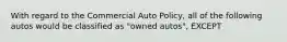 With regard to the Commercial Auto Policy, all of the following autos would be classified as "owned autos", EXCEPT