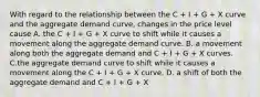 With regard to the relationship between the C​ + I​ + G​ + X curve and the aggregate demand​ curve, changes in the price level cause A. the C​ + I​ + G​ + X curve to shift while it causes a movement along the aggregate demand curve. B. a movement along both the aggregate demand and C​ + I​ + G​ + X curves. C.the aggregate demand curve to shift while it causes a movement along the C​ + I​ + G​ + X curve. D. a shift of both the aggregate demand and C​ + I​ + G​ + X