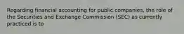 Regarding financial accounting for public companies, the role of the Securities and Exchange Commission (SEC) as currently practiced is to