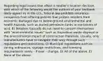 Regarding legal issues that affect a retailer's location decision, with which of the following would the authors of your textbook likely agree? A) In the U.S., federal law prohibits insurance companies from offering policies that protect retailers from economic damages due to below-ground environmental and health hazards, such as buried petroleum tanks or containers of acid. B) Retailers typically do not need to concern themselves with "environmental issues" such as hazardous waste disposal or the environmental impact of construction materials. Usually, only manufacturers have to navigate their way through such regulations and restrictions. C) Municipal regulations such as zoning ordinances, signage restrictions, and licensing requirements rarely - if ever - change. D) All of the above. E) None of the above.