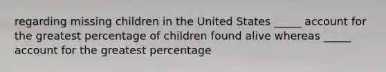 regarding missing children in the United States _____ account for the greatest percentage of children found alive whereas _____ account for the greatest percentage