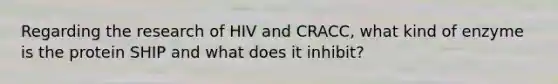 Regarding the research of HIV and CRACC, what kind of enzyme is the protein SHIP and what does it inhibit?