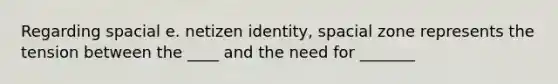 Regarding spacial e. netizen identity, spacial zone represents the tension between the ____ and the need for _______