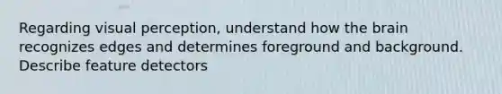 Regarding visual perception, understand how the brain recognizes edges and determines foreground and background. Describe feature detectors