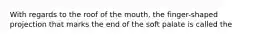 With regards to the roof of the mouth, the finger-shaped projection that marks the end of the soft palate is called the