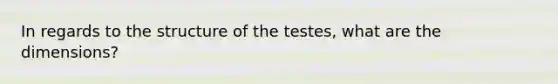 In regards to the structure of the testes, what are the dimensions?