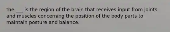 the ___ is the region of the brain that receives input from joints and muscles concerning the position of the body parts to maintain posture and balance.