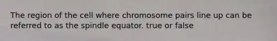 The region of the cell where chromosome pairs line up can be referred to as the spindle equator. true or false