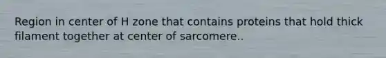 Region in center of H zone that contains proteins that hold thick filament together at center of sarcomere..