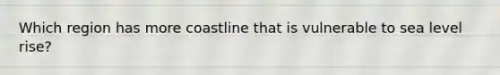 Which region has more coastline that is vulnerable to sea level rise?
