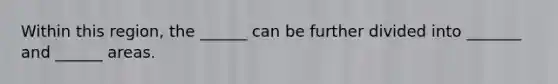 Within this region, the ______ can be further divided into _______ and ______ areas.
