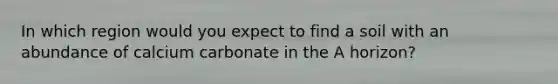 In which region would you expect to find a soil with an abundance of calcium carbonate in the A horizon?