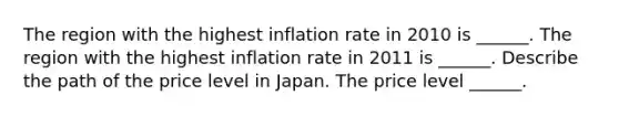 The region with the highest inflation rate in 2010 is​ ______. The region with the highest inflation rate in 2011 is​ ______. Describe the path of the price level in Japan. The price level​ ______.