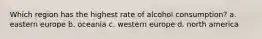 Which region has the highest rate of alcohol consumption? a. eastern europe b. oceania c. western europe d. north america