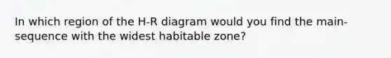 In which region of the H-R diagram would you find the main-sequence with the widest habitable zone?