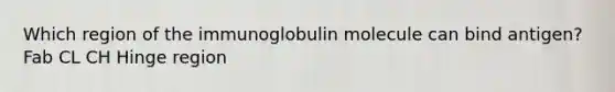 Which region of the immunoglobulin molecule can bind antigen? Fab CL CH Hinge region