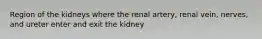 Region of the kidneys where the renal artery, renal vein, nerves, and ureter enter and exit the kidney