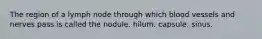 The region of a lymph node through which blood vessels and nerves pass is called the nodule. hilum. capsule. sinus.