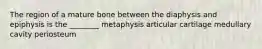 The region of a mature bone between the diaphysis and epiphysis is the ________ metaphysis articular cartilage medullary cavity periosteum