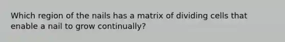 Which region of the nails has a matrix of dividing cells that enable a nail to grow continually?