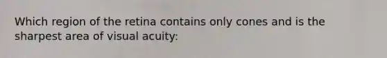 Which region of the retina contains only cones and is the sharpest area of visual acuity: