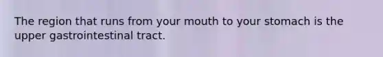 The region that runs from your mouth to your stomach is the upper gastrointestinal tract.