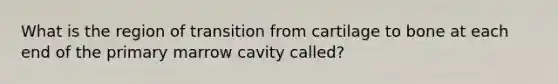 What is the region of transition from cartilage to bone at each end of the primary marrow cavity called?