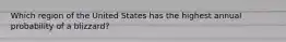 Which region of the United States has the highest annual probability of a blizzard?