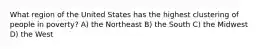 What region of the United States has the highest clustering of people in poverty? A) the Northeast B) the South C) the Midwest D) the West