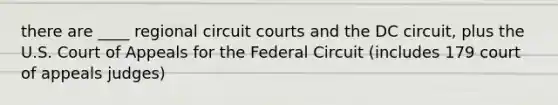 there are ____ regional circuit courts and the DC circuit, plus the U.S. Court of Appeals for the Federal Circuit (includes 179 court of appeals judges)