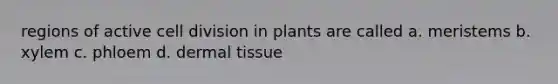 regions of active cell division in plants are called a. meristems b. xylem c. phloem d. dermal tissue