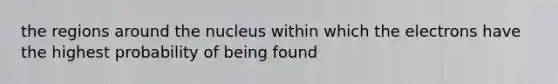 the regions around the nucleus within which the electrons have the highest probability of being found