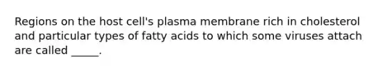 Regions on the host cell's plasma membrane rich in cholesterol and particular types of fatty acids to which some viruses attach are called _____.