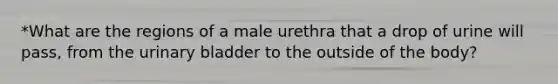 *What are the regions of a male urethra that a drop of urine will pass, from the urinary bladder to the outside of the body?