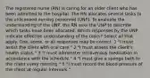 The registered nurse (RN) is caring for an older client who has been admitted to the hospital. The RN allocates several tasks to the unlicensed nursing personnel (UNP). To evaluate the understanding of the UNP, the RN asks the UNP to describe which tasks have been allocated. Which responses by the UNP indicate effective understanding of the tasks? Select all that apply. One, some, or all responses may be correct. 1 "I must assist the client with oral care." 2 "I must assess the client's health status." 3 "I must administer intravenous medication in accordance with the schedule." 4 "I must give a sponge bath to the client every morning." 5 "I must record the blood pressure of the client at regular intervals."