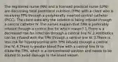 The registered nurse (RN) and a licensed practical nurse (LPN) are discussing total parenteral nutrition (TPN) with a client who is receiving TPN through a peripherally inserted central catheter (PICC). The client asks why the solution is being infused through a central catheter IV. The nurses explain that TPN is preferably infused through a central line for which reason? 1.There is a decreased risk for infection through a central line IV. 2.Antibiotics can be infused with the TPN through a central line IV. 3.There is less risk for hyperglycemia with TPN infused through a central line IV. 4.There is greater blood flow with a central line IV to dilute the TPN, which is a concentrated solution and needs to be diluted to avoid damage to the blood vessel.