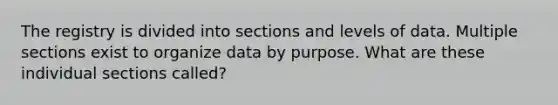 The registry is divided into sections and levels of data. Multiple sections exist to organize data by purpose. What are these individual sections called?