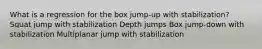 What is a regression for the box jump-up with stabilization? Squat jump with stabilization Depth jumps Box jump-down with stabilization Multiplanar jump with stabilization