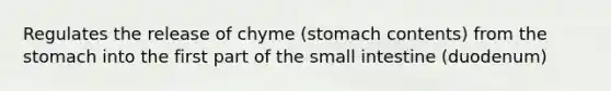 Regulates the release of chyme (stomach contents) from the stomach into the first part of the small intestine (duodenum)